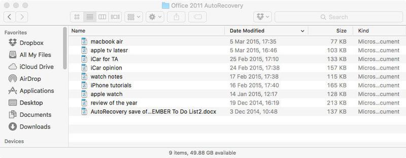 recovery unsaved files in word for mac